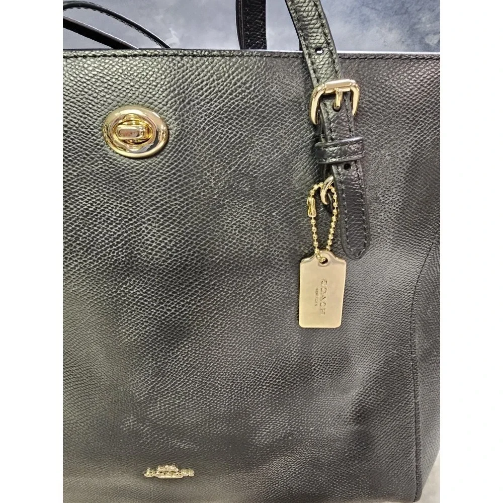 COACH Turnlock Large Tote Black Crossgrain Leather/ Gold Hardware Laptop WorkBag